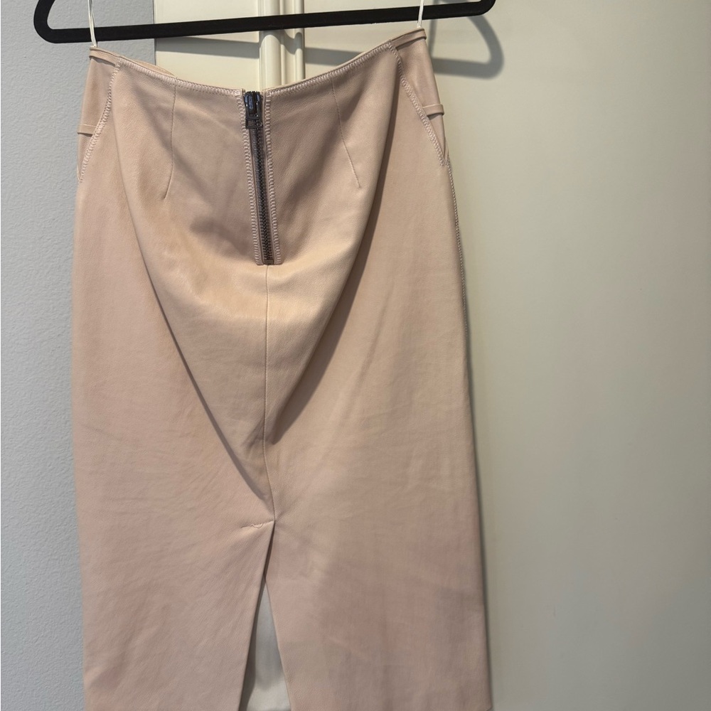 Tom Ford Tan Cream Nude Lamb Skin Leather Midi Pencil Skirt